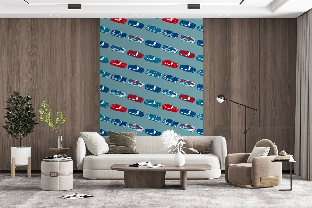 MuchoWow Fototapete für Wohnzimmer oder Schlafzimmer Wandtapete Vinyl Motivtapete Muster - Auto - Rennen - Jungen - Kinder - Kind - 200x300 cm -...