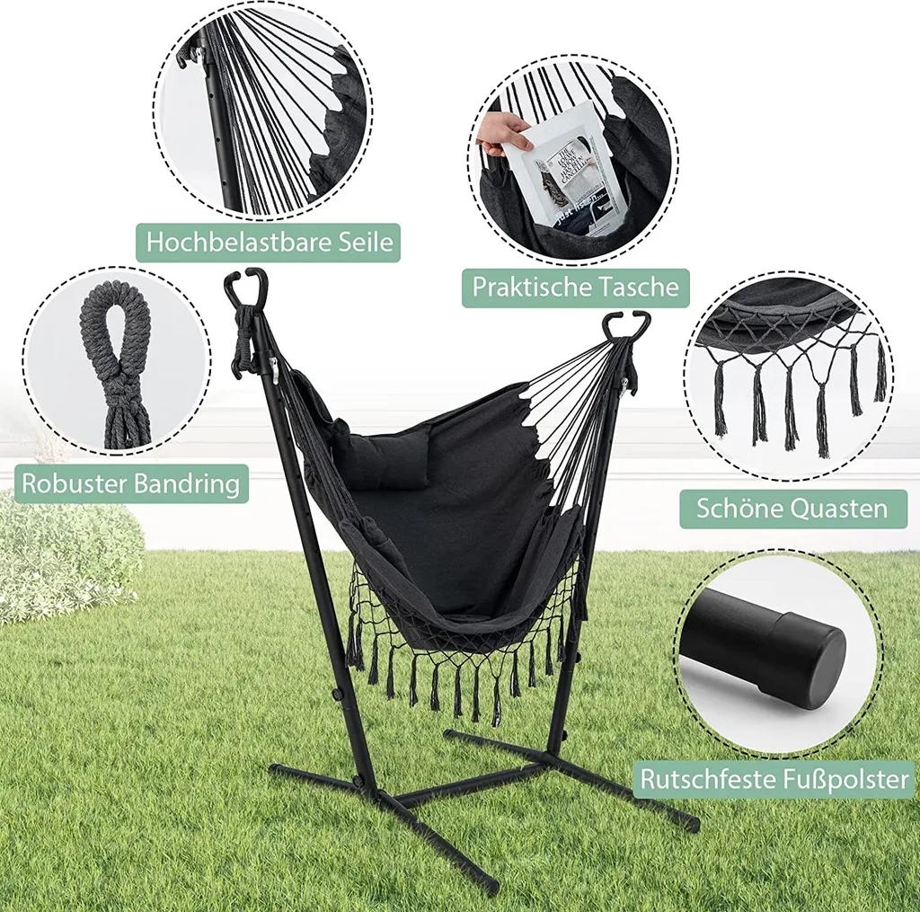 Balançoire suspendue de jardin avec structure en acier et grand coussin - 6