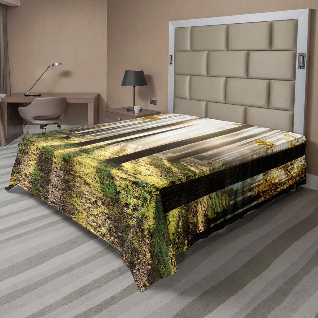 Drap de lit forêt lever de soleil doré 260x228 cm ABAKUHAUS en microfibre