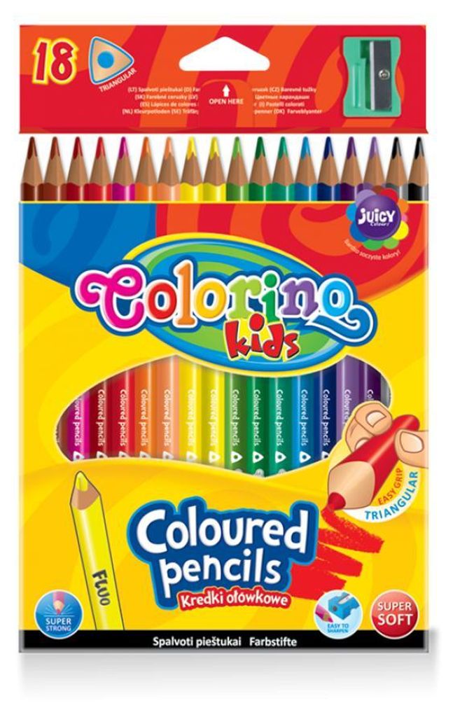 Pastelli triangolari, 18 colori, con temperino Patio Immagine del prodotto 