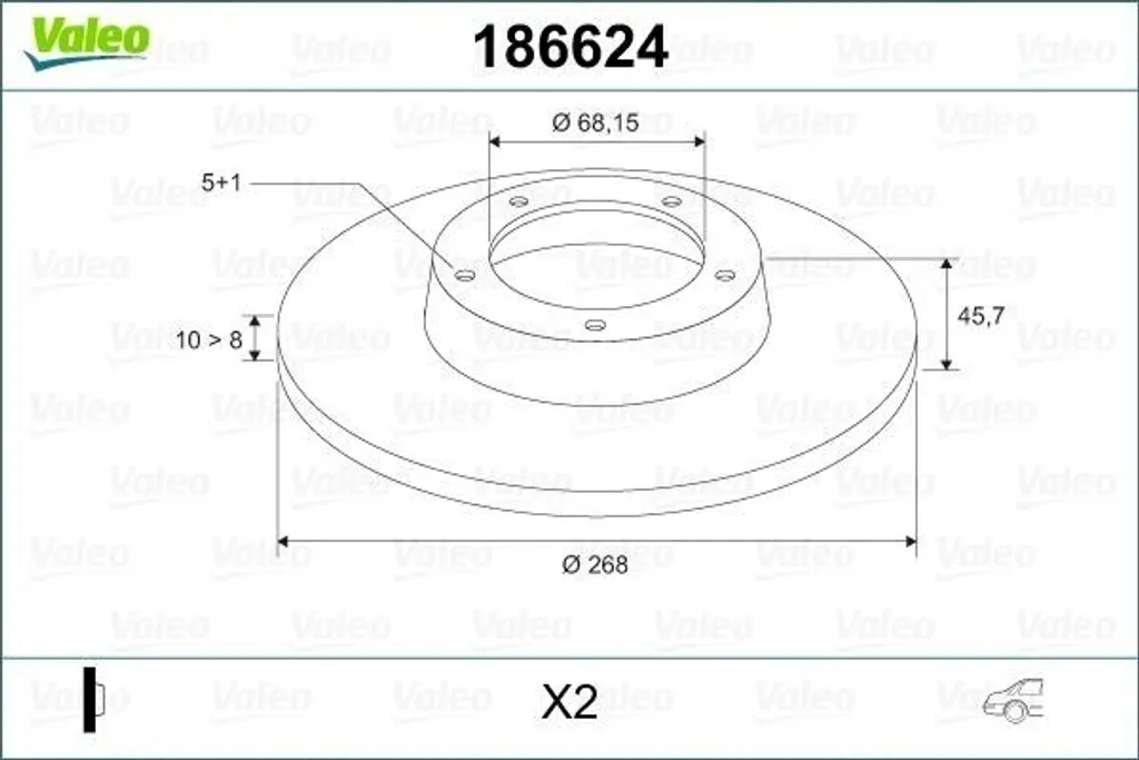 Valeo 186624 Disque de Frein Arrière OE 1001094 pour Galaxy et Sharan
