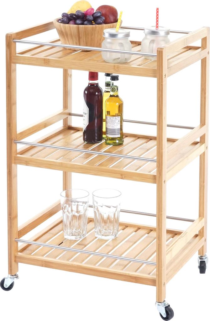 Servierwagen MCW-D91, Beistellwagen Küchenwagen Barwagen Küchenhelfer, Bambus 76x46x38cm