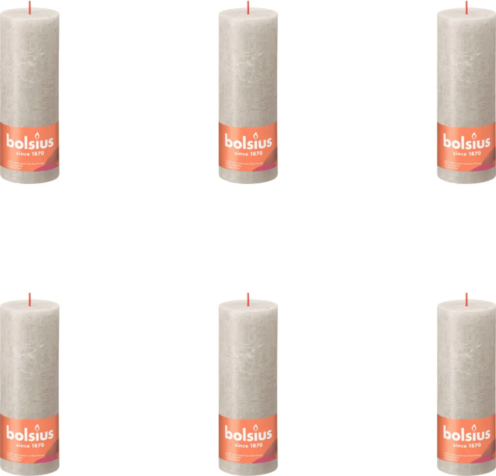 Bougie rustique Bolsius 190/68 Gris sable : Pack avantage de 6 pièces