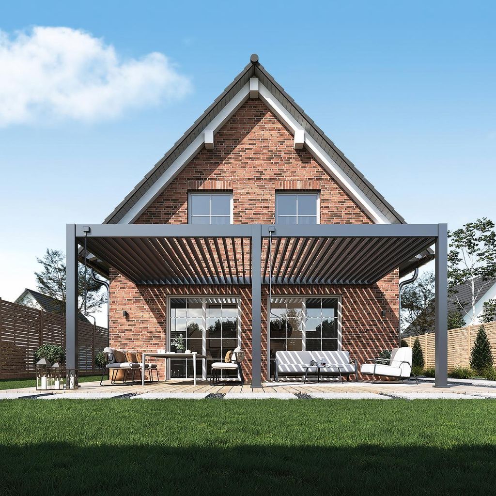 Weide Deluxe Plus Wand-Pergola Voll-Aluminium 4x6m mit Produktbild 