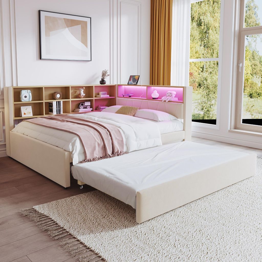 Merax Tagesbett Schlafsofa 140x200cm mit LED-Leuchten und Produktbild 