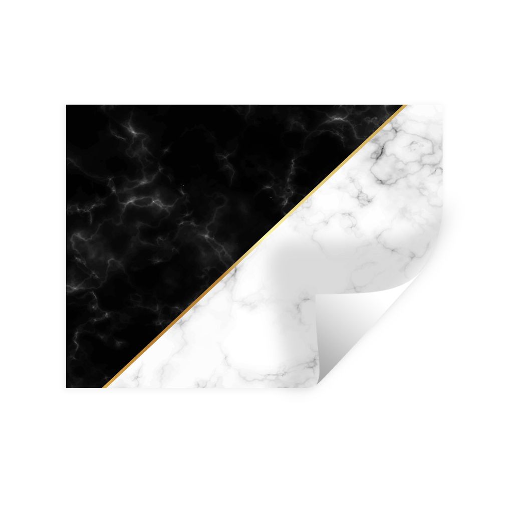 MuchoWow Wandtattoo Wandsticker Wandaufkleber Marmor - Weiß - Schwarz - Gold 120x90 cm Selbstklebend und Repositionierbar - Aufkleber