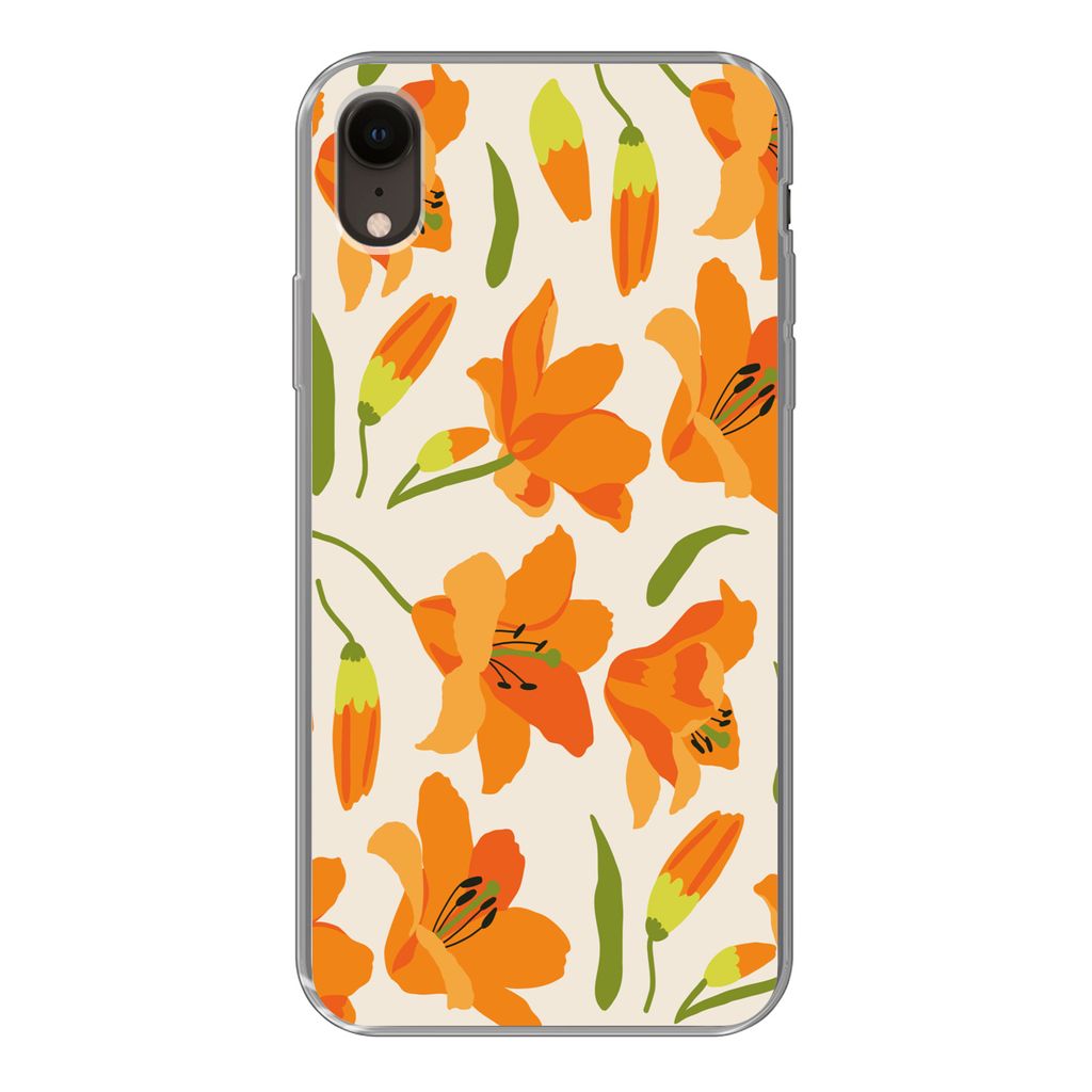 MuchoWow Handyhülle Schutzhülle Hülle für iPhone XR Blumen - Lilie - Muster Silikon Softcase Handy Hülle - Schutzdeckel