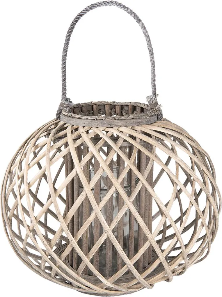Clayre & Eef Photophore Gris en Bois Ø 47x36 cm - Lanterne Décorative