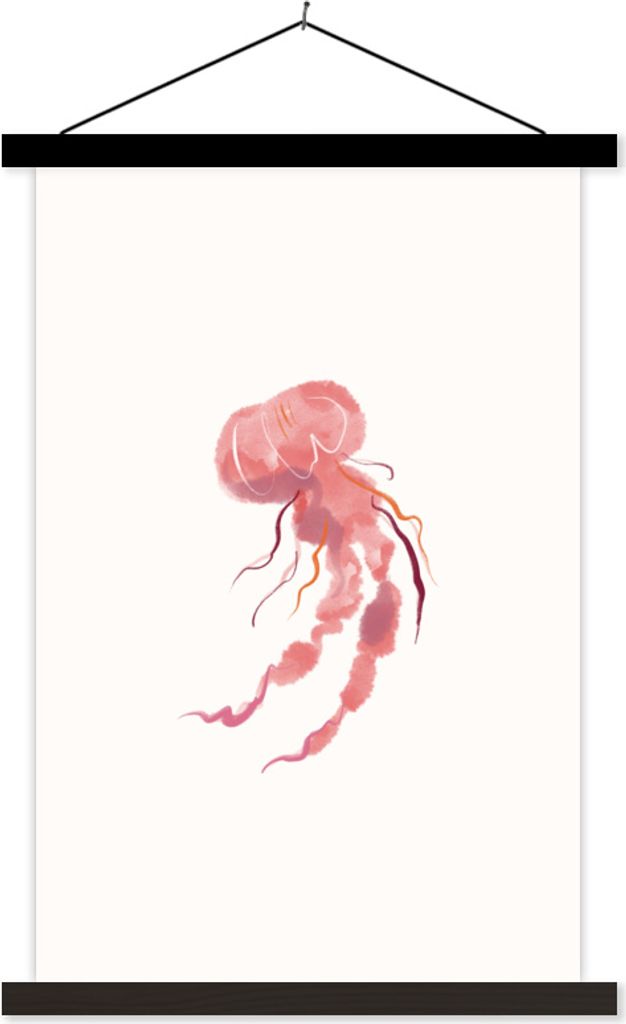 MuchoWow Textilposter Qualle - Meer - Rosa - Aquarell 120x180 cm mit schwarzem Rahmen - Fotos