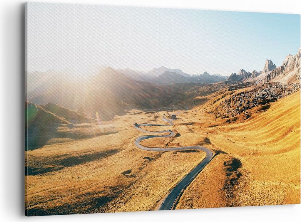 Bild auf Leinwand - Leinwandbild - Einteilig - Sonne Berge Weg - 100x70cm - Wand Bild - Wanddeko - Wandbilder - Leinwanddruck - Bilder - Wanddekora...