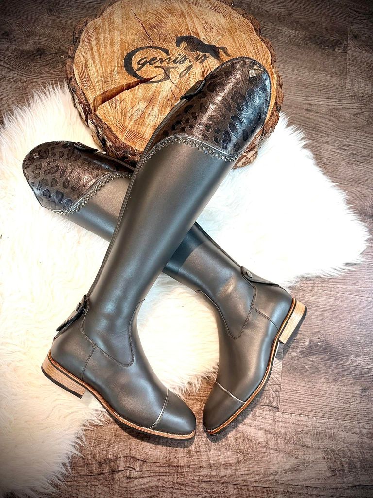 DeNiro Reitstiefel S3601 anthrazit + Top Leo + Verzierung Steine grau 39 MA/S