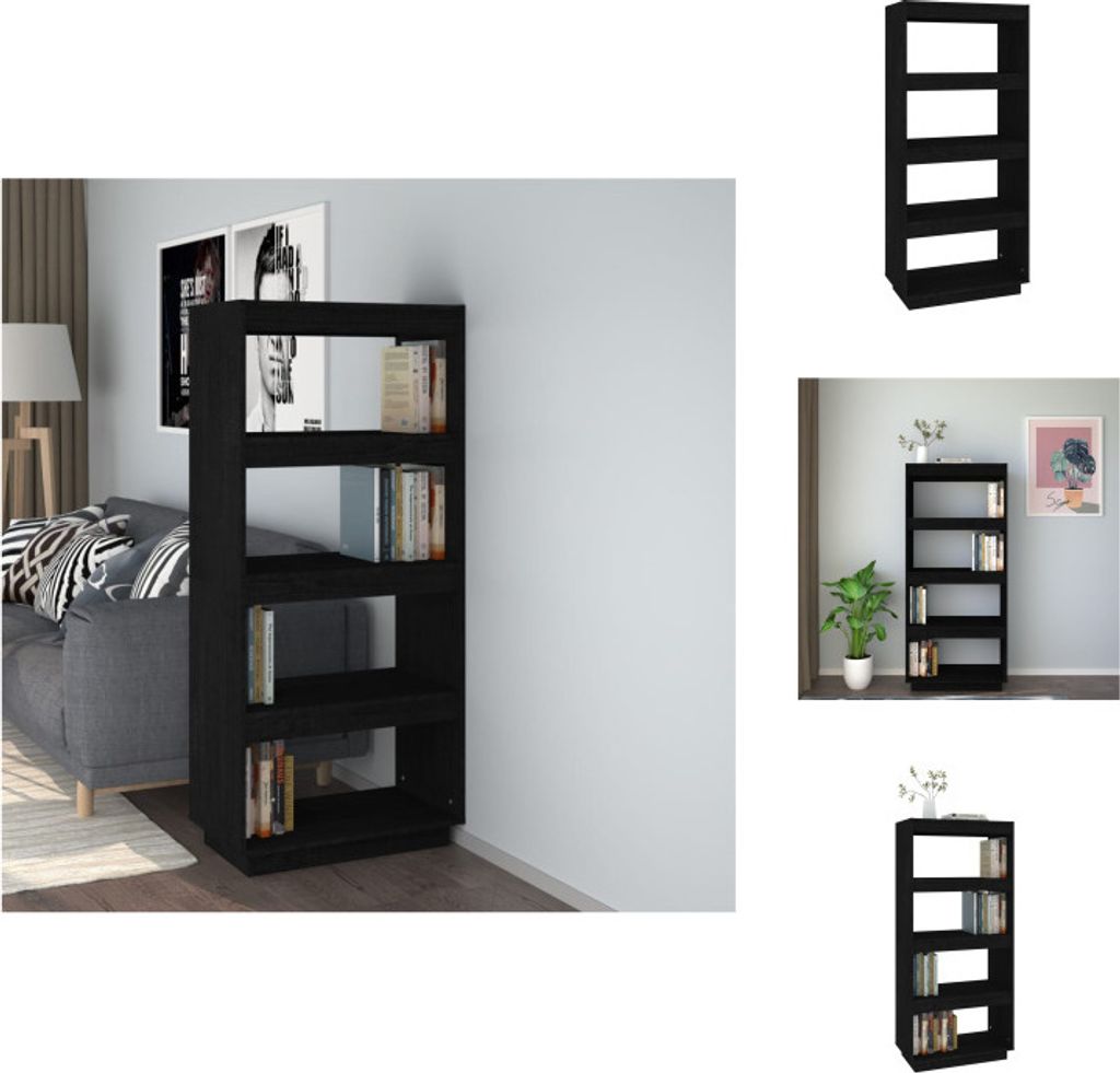 vidaXL Bücherregal/Raumteiler Schwarz 60x35x135 cm Massivholz Kiefer - Bücherregale & Bücherschränke