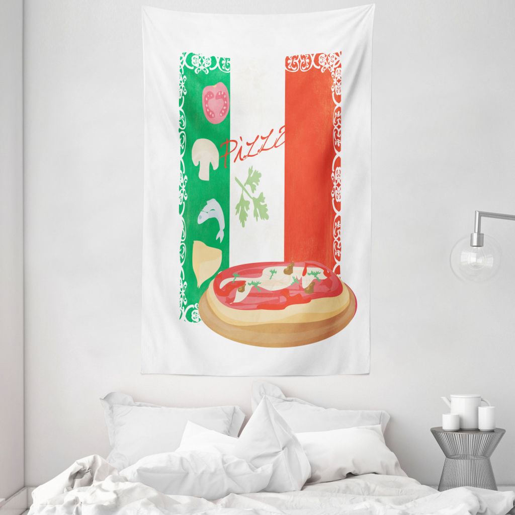 ABAKUHAUS Pizza Wandteppich und Tagesdecke, Italienische Küche und Flagge aus Weiches Mikrofaser Stoff Waschbar ohne Verblassen Digitaldruck, 140 ...