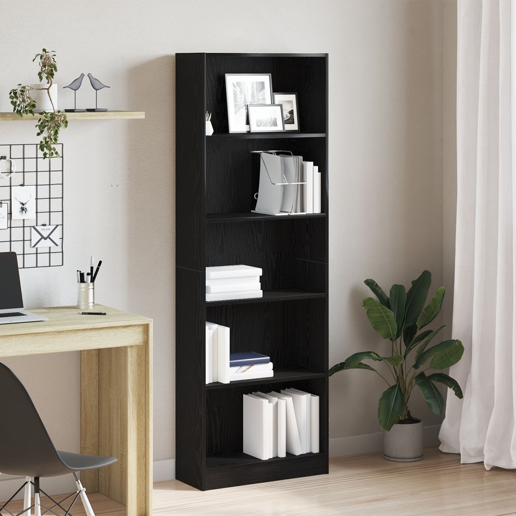 vidaXL Knihovna, černá, vzhled dubu, 60 x 24 x 176 cm, Obrázek produktu 