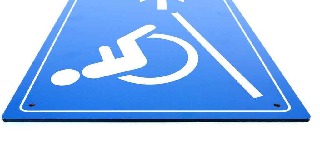 Rollstuhl Rampe rechts - Schild - Querformat - blau - 4 mm Alu Verbundplatte (30 x 20 cm Bohrloch 4 x)