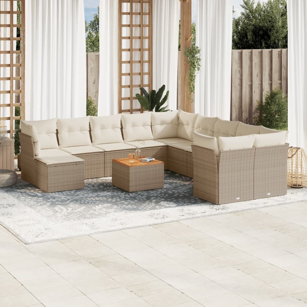 Maison Exclusive - 12-tlg. Garten-Sofagarnitur mit Kissen Beige Poly Rattan