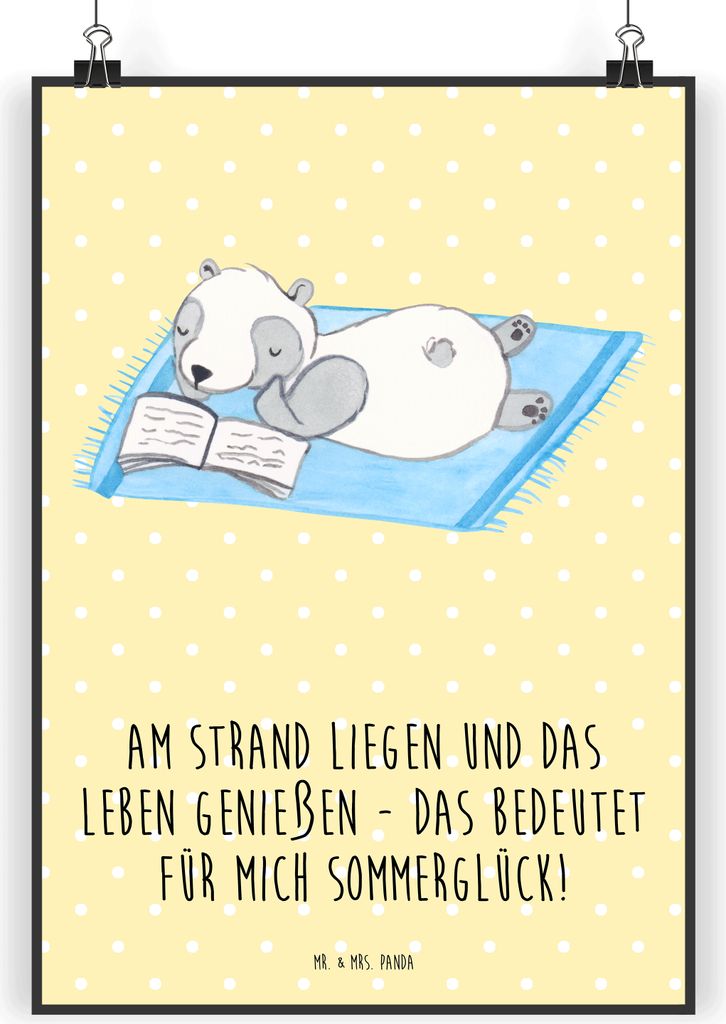 Mr. & Mrs. Panda Bild Sommerglück DIN A5 - Gelb Pastell - Geschenk, Designs, wanddeko, drucke, Sommerferien, Summer Vibes, Feelings, Strand, Kusch...