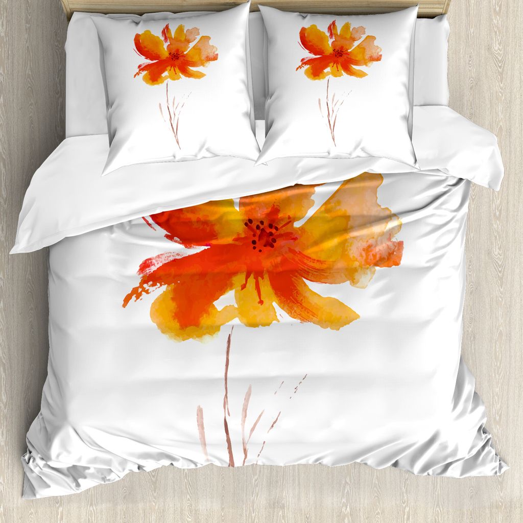 ABAKUHAUS Aquarell-Blumen Bettbezug, Romantisches Poppy, Milbensicher Allergiker geeignet mit Kissenbezügen, 200 cm x 200 cm - 80 x 80 cm, weiß o...