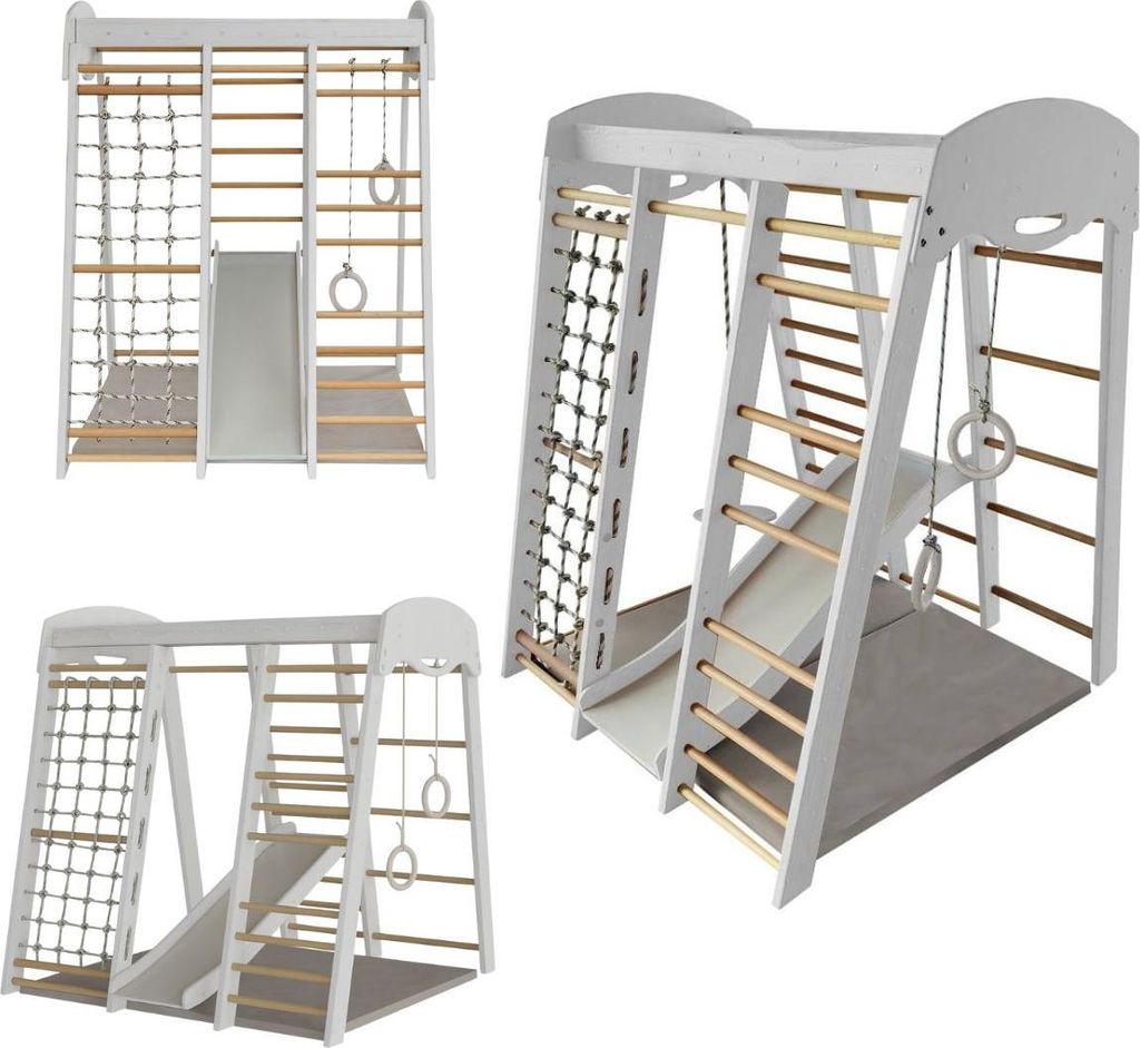 Spielplatz indoor, Klettergerüst aus Holz für Kinder, Kinderrutsche, Sprossenwand, Turnringe, Kletterwand, Klettergerüst Kinderzimmer