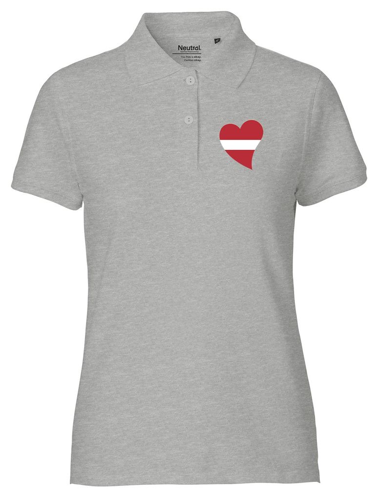Huuraa Damen Polo Shirt Lettland Flagge Herz XXL Sport Grey Bio Baumwolle Fairtrade Poloshirt Geschenkidee