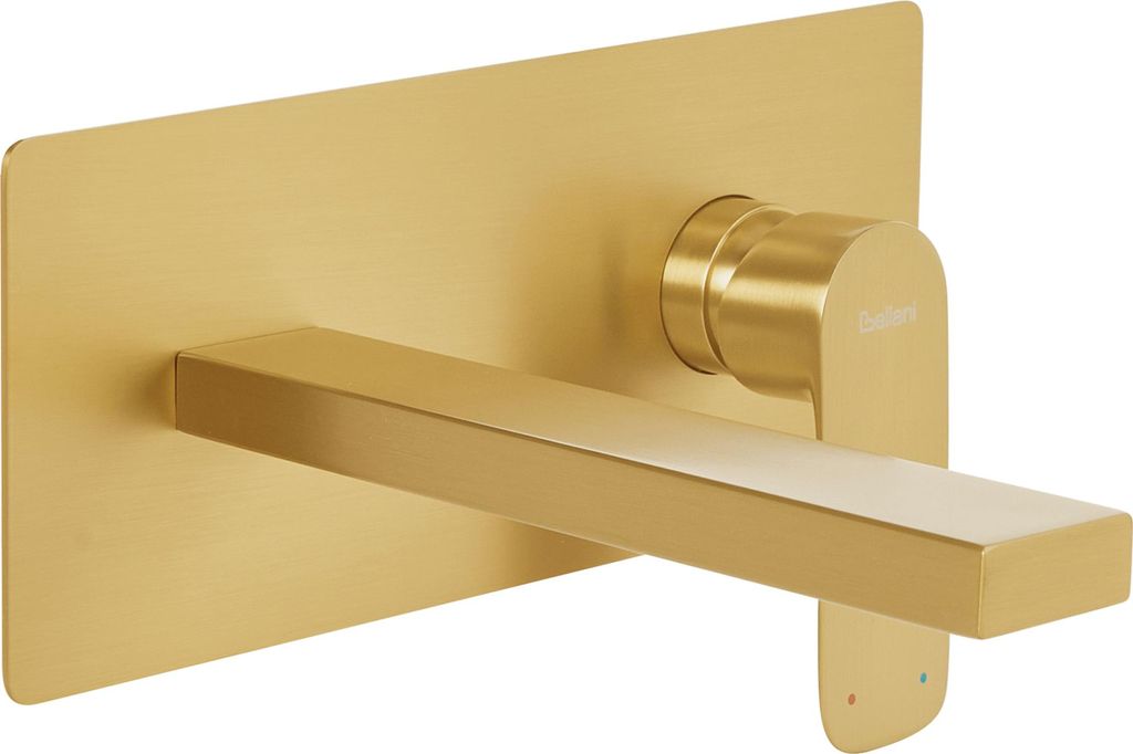 BELIANI Wandmontierte Waschtischarmatur Gold aus Messing Einhebelmischer Mischbatterie Wandmontage Wandarmatur Waschbecken Badezimmer