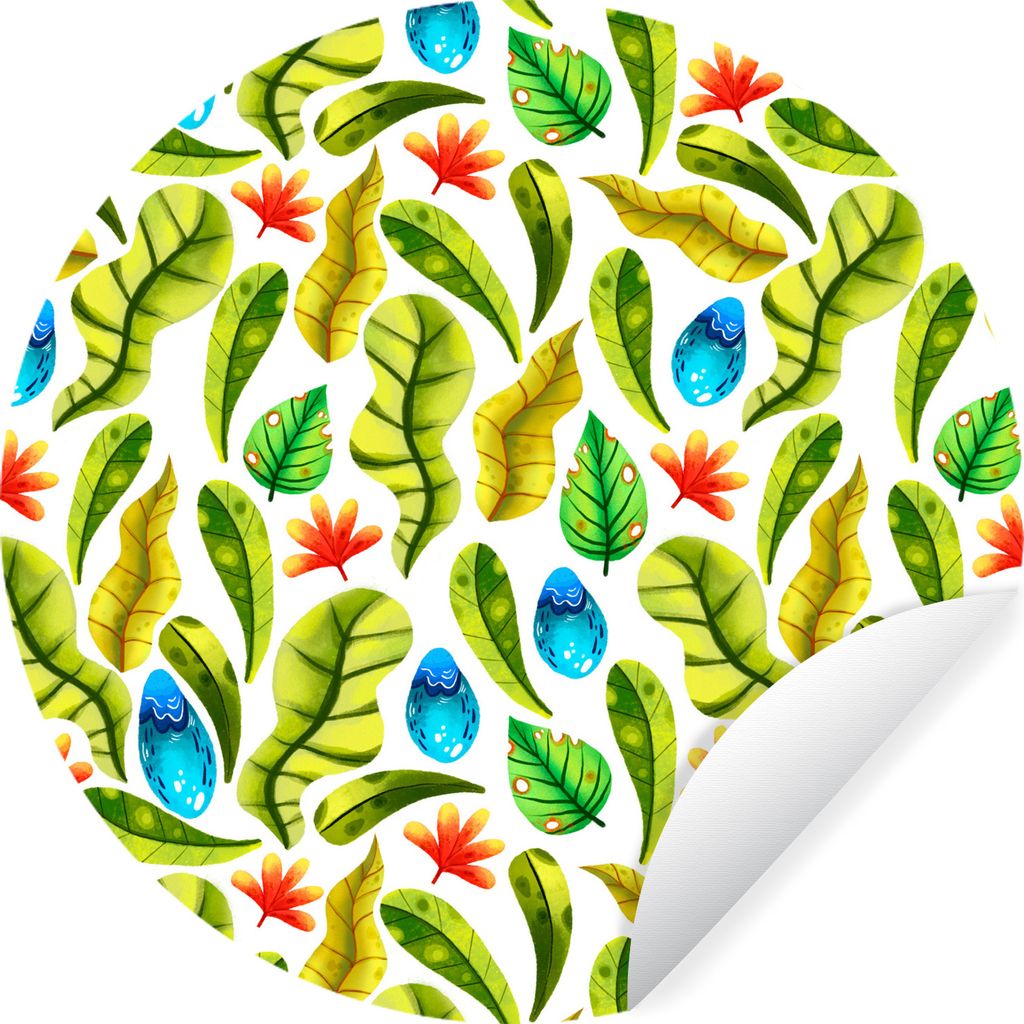MuchoWow Runde Wandtattoo - Wandsticker Tapete Aufkleber Blumen - Dschungel - Blätter Ø 80 cm Selbstklebend und Repositionierbar - Wandaufklebe...