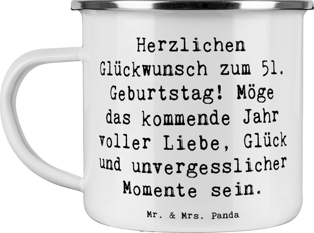 Mr. & Mrs. Panda Emaille Tasse Spruch 51. Geburtstag - Weiß - Geschenk, Wärme, Meilenstein, Happy Birthday, gute Laune, Pott, Geburtstagsparty, H...
