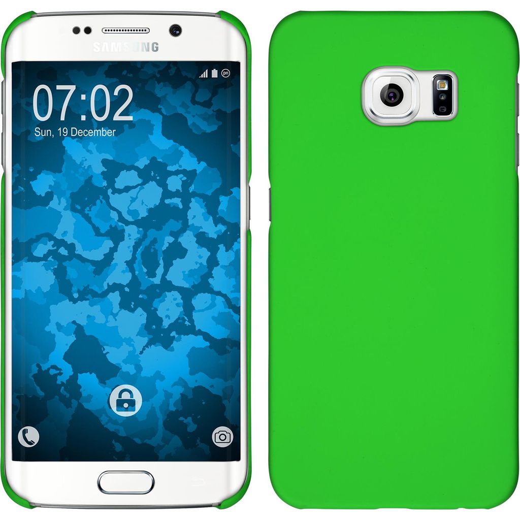 PhoneNatic Case kompatibel mit Samsung Galaxy S6 Edge - Hülle grün gummiert Hard-case + flexible Folie