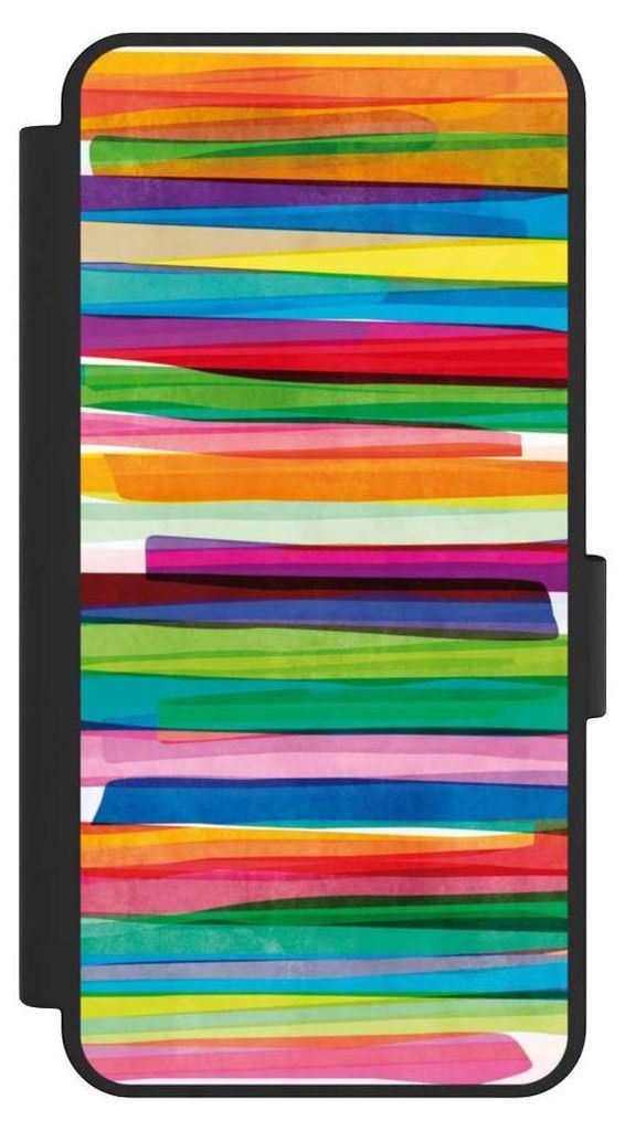 NIVOCASE Klapphülle für Samsung Galaxy S25 Edge Handyhülle aus Kunst Leder NIVOflip schwarz Streifen Wasserfarbe bunt