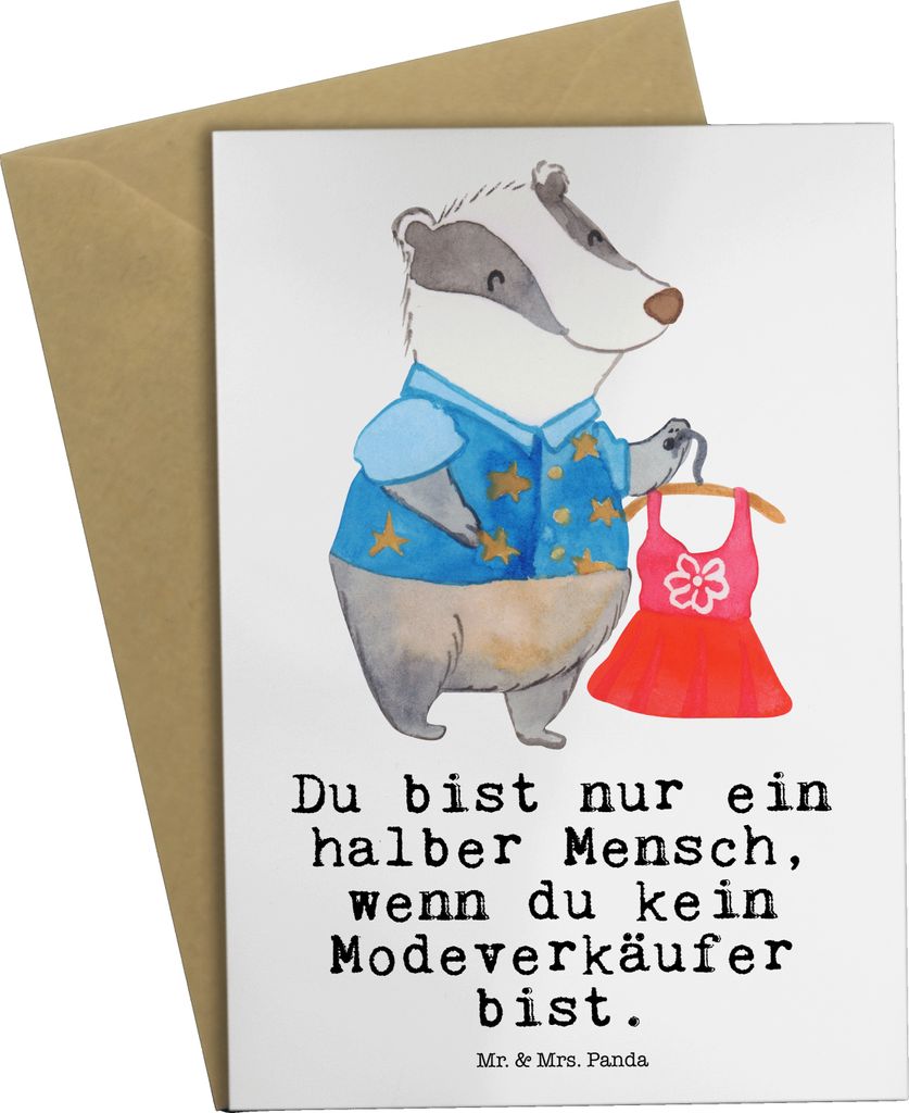 Mr. & Mrs. Panda Grußkarte Modeverkäufer Herz - Weiß - Geschenk, hochzeitskarten, Spruch, weihnachtskarten, Verkäufer, Lustig, einladungskarten...
