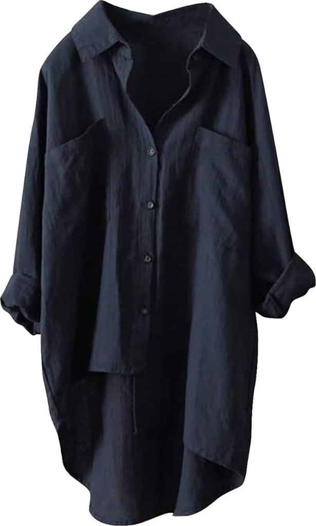 ASKSA Damen Musselin Bluse Sommer Leichte Atmungsaktive Leinenhemd Tshirt Casual Locker Leinenbluse Top, Blau, Groesse: M