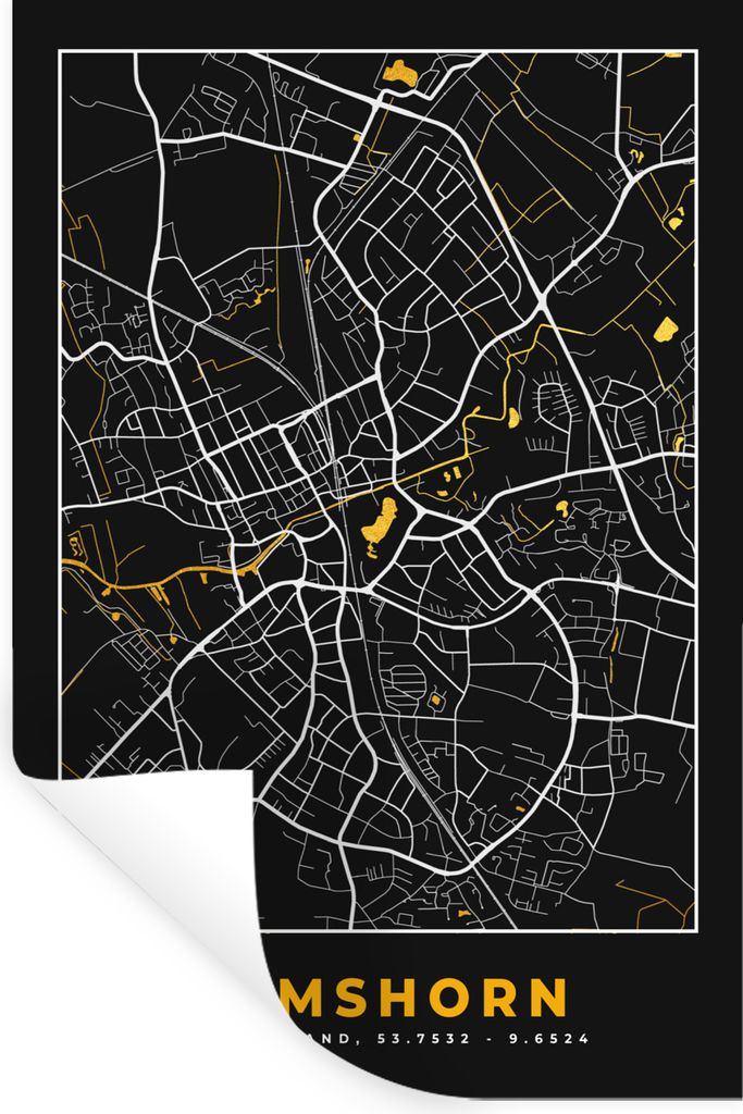 MuchoWow Wandtattoo Wandsticker Wandaufkleber Deutschland - Schwarz und Gold - Elmshorn - Stadtplan - Karte 20x30 cm Selbstklebend und Reposition...