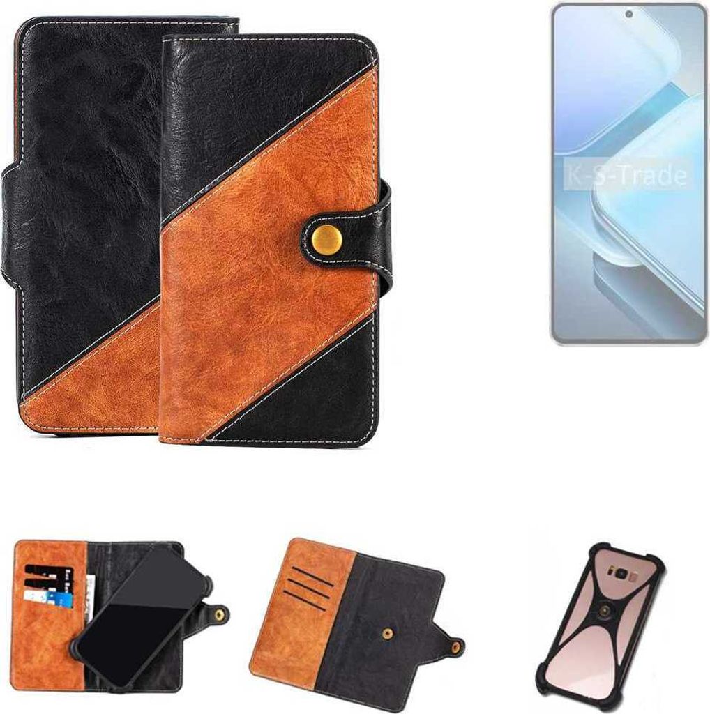 K-S-Trade Handyhülle Schutzhülle Bookstyle Case Wallet-Case kompatibel mit Vivo iQOO Z9 Handy Cover Bumper Klapphülle schwarz hellbraun 1x