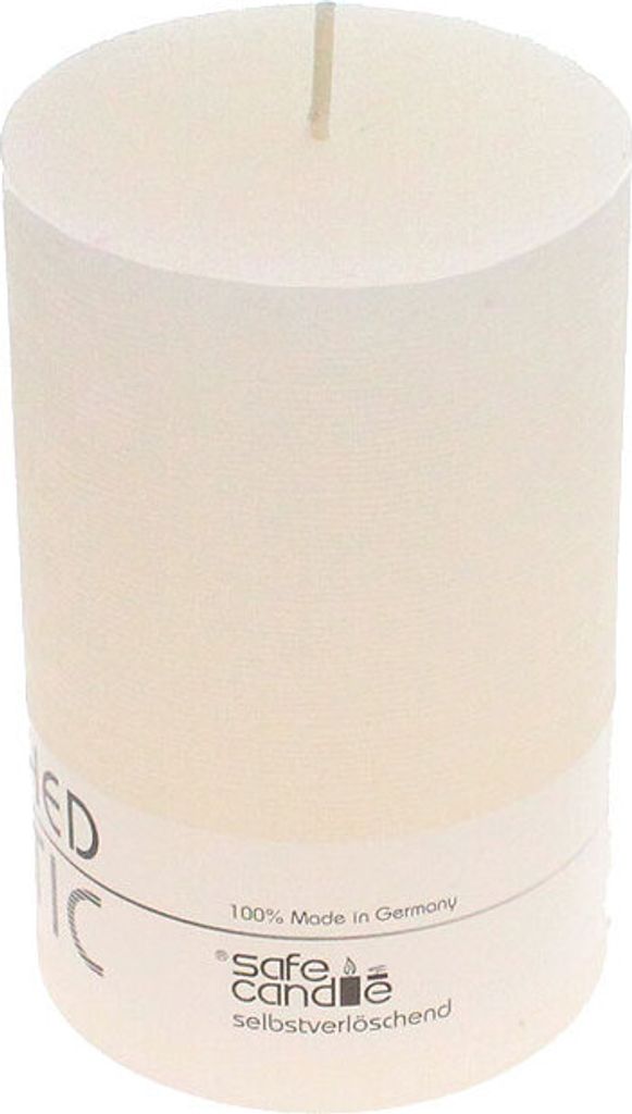 Kerze Rustic 170×70mm selbstverlöschend sichere Kerze Stumpenkerze Tischkerze, Farbe:wollweiß