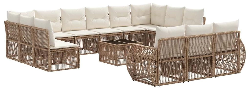 vidaXL Gartensofa-set 14 pcs Beige und Cremeweiß Poly-Rattan
