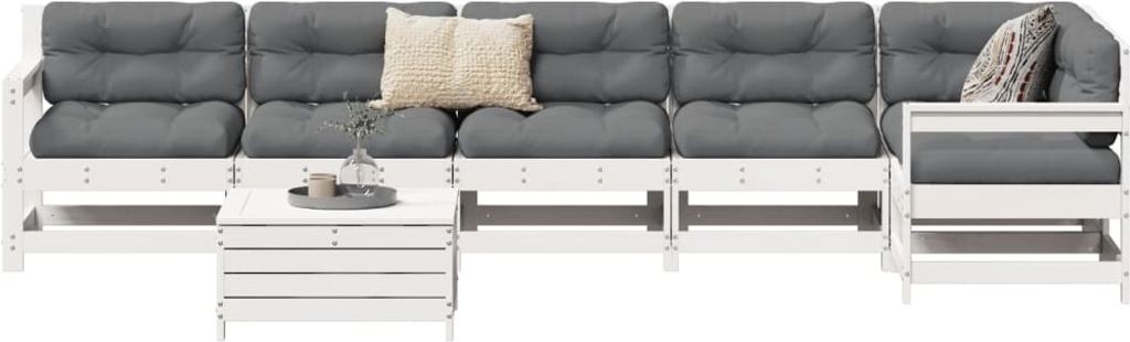 Maison Exclusive - 7-tlg. Garten-Sofagarnitur Weiß Massivholz Kiefer