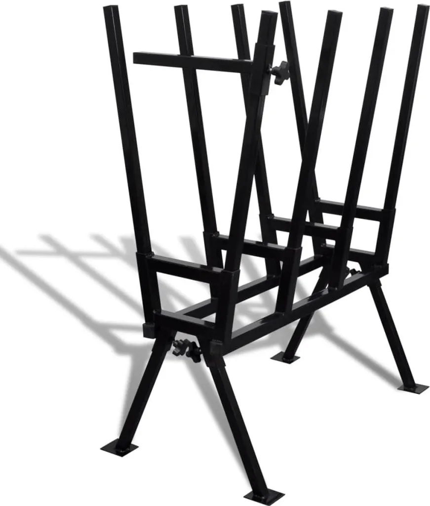 Chevalet de tronçonnage pliable en métal noir pour bois de feu