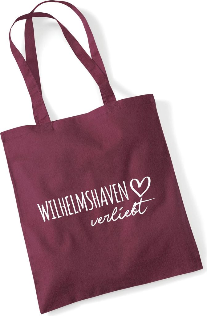 Huuraa Jutebeutel Wilhelmshaven verliebt 10 Liter Burgundy Baumwolle Tasche Geschenkidee