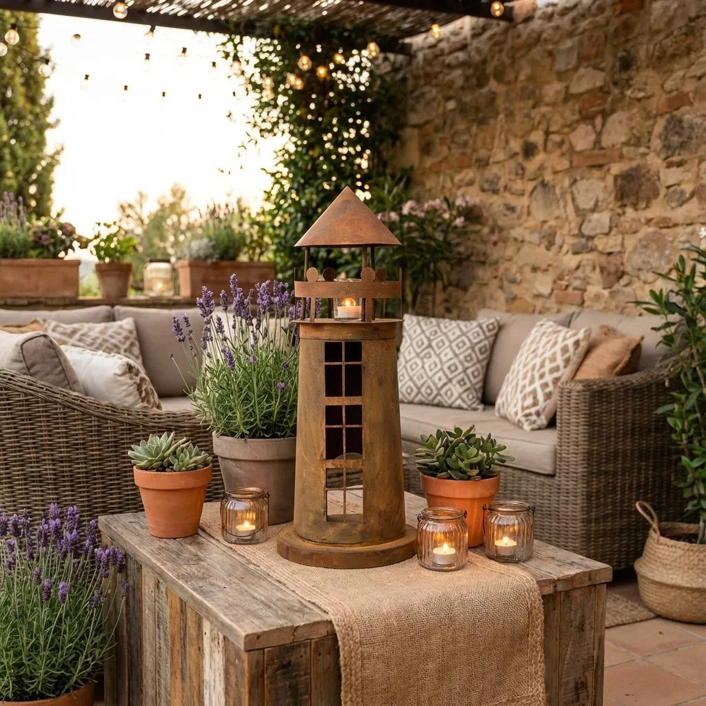 Lanterne de jardin design Corten avec éclairage LED étanche IP65 rustique - 7