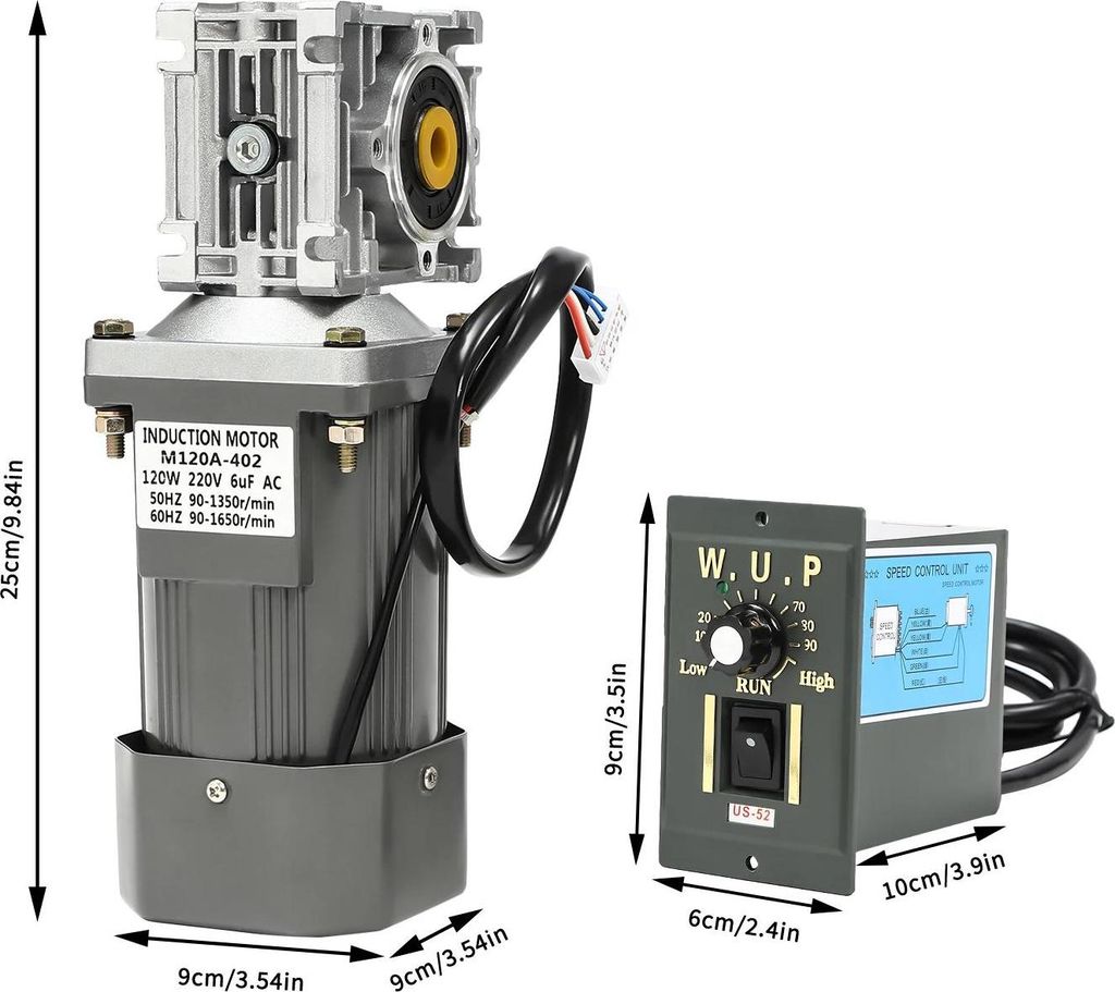 Schneckengetriebemotor - M120A-401 - Leistung 120 W AC 220 V - Untersetzung 30:1 (30K) - Drehzahlregler - Reversierbar - Drehzahl 90–1650 U/min -...