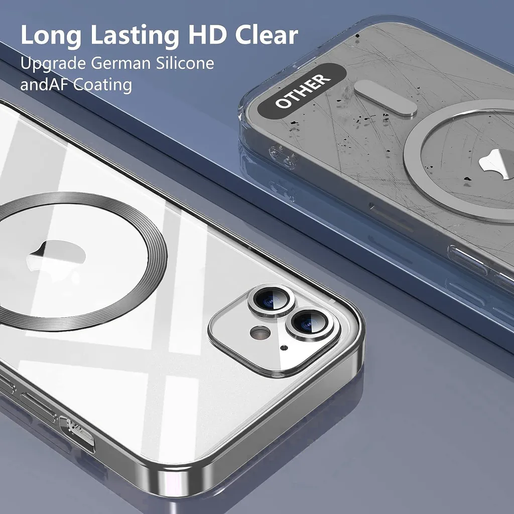 Custodia per iPhone 14 Plus con protezione Magsafe e fotocamera, custodia magnetica ultrasottile con copertura trasparente argento - 6