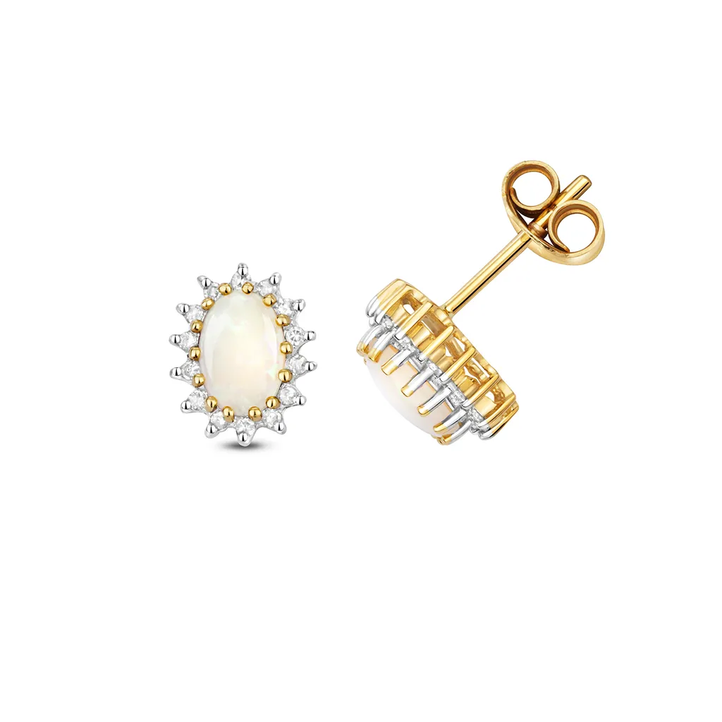 Boucles d'Oreilles Or 375/1000 Diamant 0.10ct et Opale - TRS35539