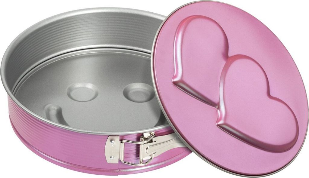 Zenker creative studio Springform Ø 26 cm, Backform mit 2 Motivböden, runde Kuchenform mit Antihaftbeschichtung, kreatives Backen (Farbe: rosa, s...