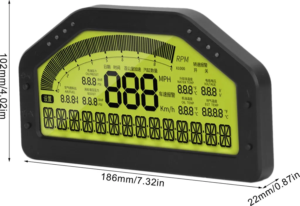 Dash Racing Display 12V multifonctionnel avec écran LCD haute clarté - 3