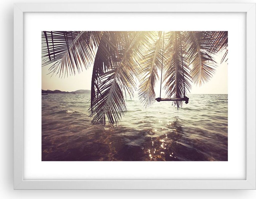 Gerahmtes Poster - Weißer Rahmen - Meer Palme Wasser - 40x30 cm - Wand Bild - Wanddeko - Wandbilder - Kunstposter - Wandposter - Bilderrahmen - Bi...