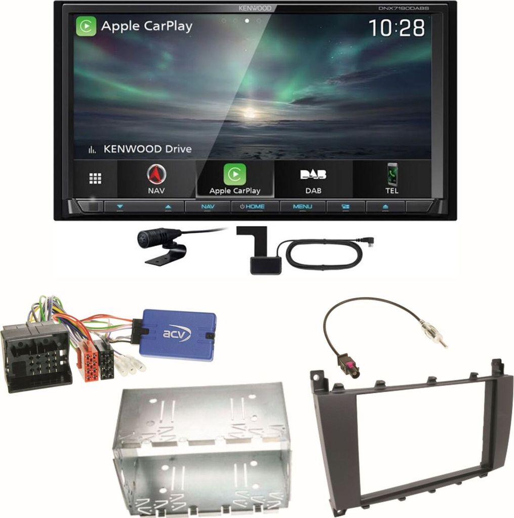 Kenwood DNX-7190DABS Carplay Einbauset für Mercedes C-Klasse W203 CLC CL203 S203