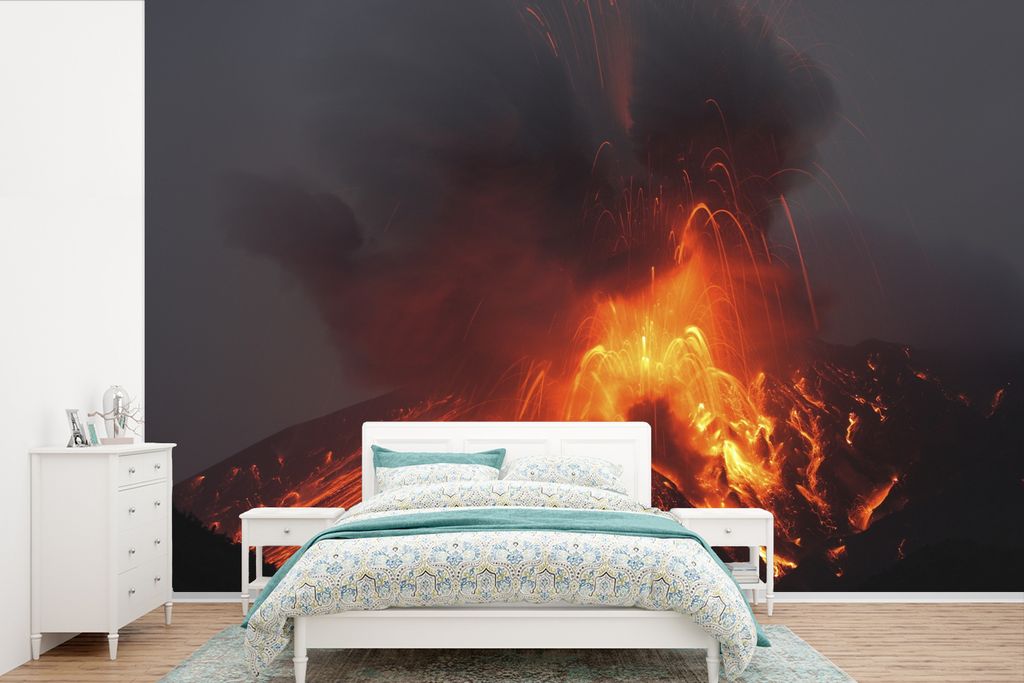 MuchoWow Fototapete für Wohnzimmer oder Schlafzimmer Wandtapete Vinyl Motivtapete Japanischer Vulkanausbruch - 390x260 cm - Papiertapete