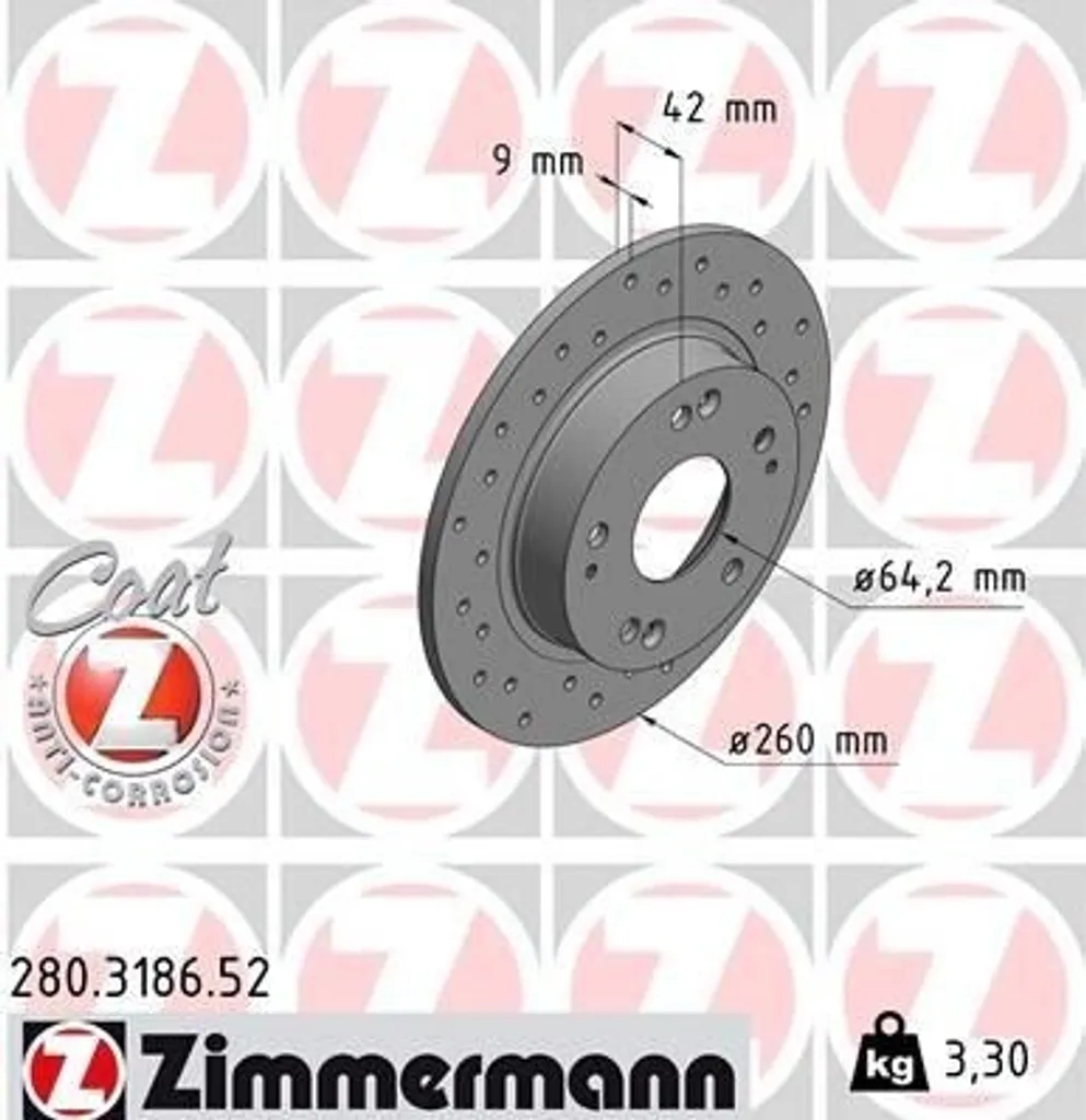 Disque de frein ZIMMERMANN 280.3186.52 pour Honda Civic VIII Berline