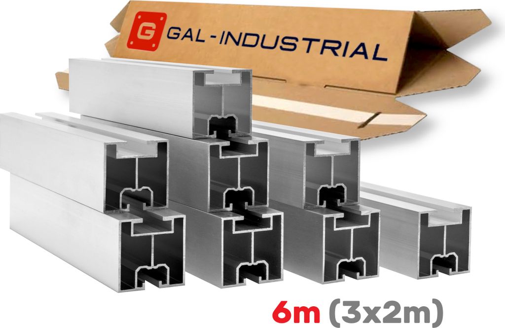 GAL- INDUSTRIAL | Aluprofil für photovoltaik – 6 m – Typ T – Solarschiene Alu Solarprofil - Photovoltaik Montageprofil – SET 3x2m
