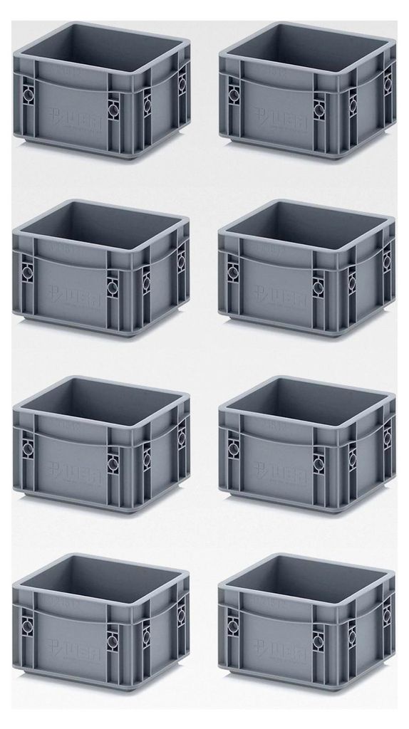 8 Eurobehälter 20 x 15 x 12 grau inkl. Zollstock, 8er Set